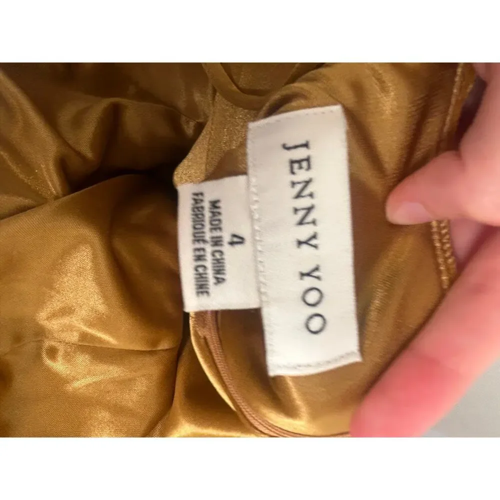 Jenny Yoo Logan Velvet Maxi Dress Marigold Gold Square Neck Slit Size 4